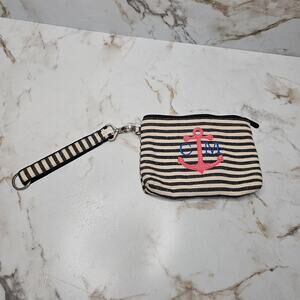 Thirty One twill stripe mini zipper‎ pouch & hang it up key fob wristlet strap
